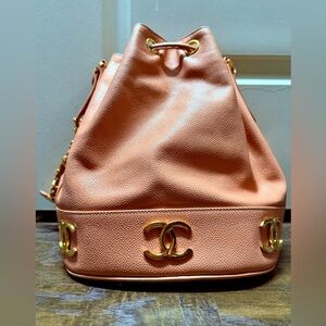 CHANEL Vintage Pink Triple CC Caviar Bucket Bag with 24K gold hardware